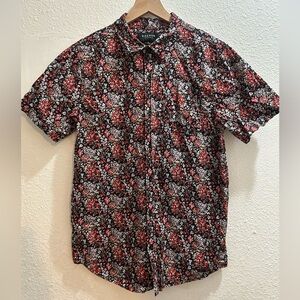 PacSun short-sleeved button-down shirt with a red and black floral print size M